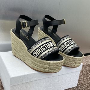 Christian Dior Dway Wedge Sandals Women Cotton Black