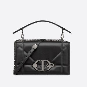 Dior 30 Montaigne Chain Bag with Handle In Maxicannage Lambskin Black