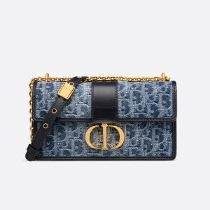 Dior 30 Montaigne East-West Bag With Chain In Oblique Motif Denim Blue