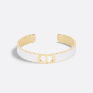 Dior 30 Montaigne Thin Bangle Metal with Lacquer Gold/White