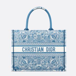 Dior Book Tote In D-Butterfly Paisley Motif Canvas Blue