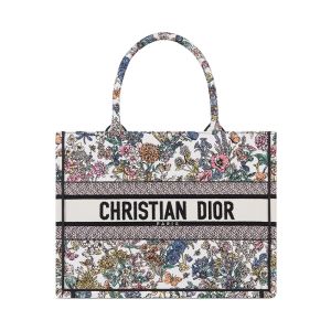 Dior Book Tote In Flowers Calendar Embroidery White