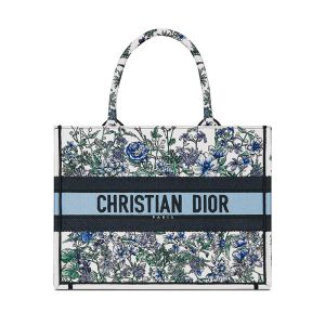 Dior Book Tote In Flowers Constellation Embroidery White/Blue