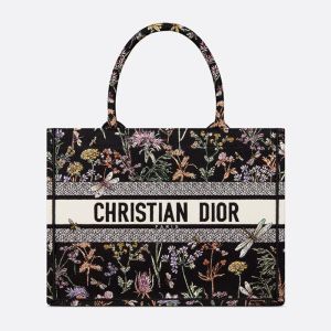 Dior Book Tote In Herbarium Motif Canvas Black