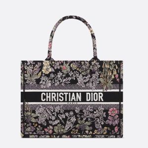 Dior Book Tote In Millefiori Unicorn Motif Canvas Black