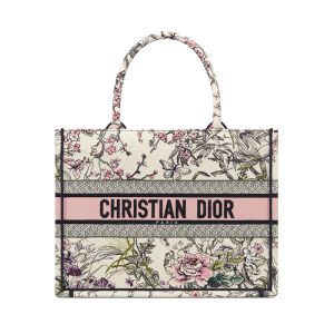 Dior Book Tote In Saisons Printemps-Ete Embroidery White