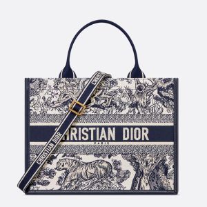 Dior Book Tote with Strap In Toile De Jouy Motif Canvas and Calfskin Blue