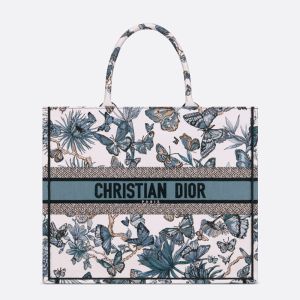 Dior Book Tote In Toile de Jouy Mexico Motif Canvas White/Blue