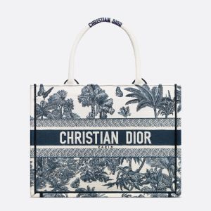 Dior Book Tote In Toile de Jouy Palms Motif Canvas White/Blue