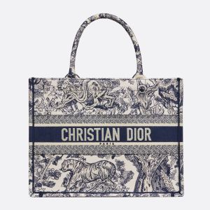 Dior Book Tote In Toile De Jouy Motif Canvas Blue
