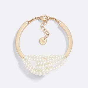 Dior D-Bow Bangle Metal with Resin Pearls Gold