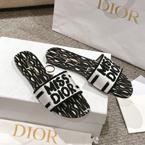 Dior Dway Slides Women Cotton and Miss Dior Allover Motif White/Black