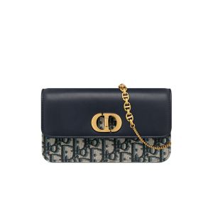 Dior Miss Caro Pouch with Chain In Calfskin and Oblique Jacquard Blue