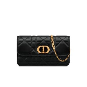 Dior Miss Caro Pouch with Chain In Macrocannage Lambskin Black