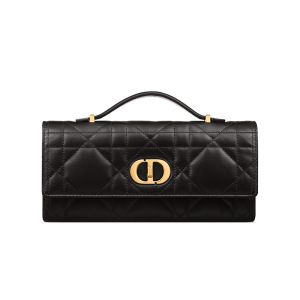 Dior Miss Caro Top Handle Pouch In Macrocannage Lambskin Black