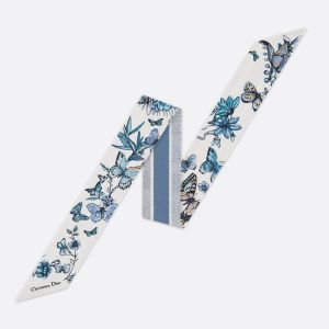 Dior Mitzah Twill In Toile de Jouy Mexico Motif Silk White/Blue