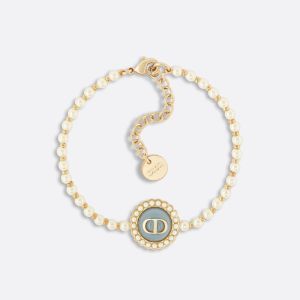 Dior Petit CD Baroque Bracelet Metal with Resin Pearls and Glass Gold/Sky Blue