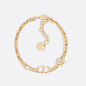 Dior Petit CD Double Bracelet Metal with Star Charm Embellished Crystals Gold