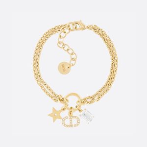 Dior Petit CD Double Bracelet Metal with Faceted Crystal, Star Charm and CD Signature Embellished Crystals Gold