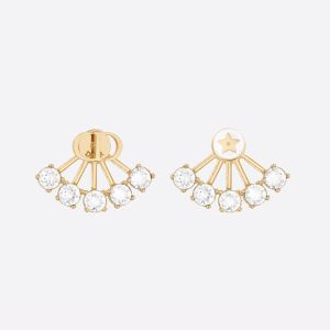 Dior Petit CD Asymmetric Earrings Metal with Crystal-illuminated Fans Gold