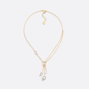 Dior Petit CD Necklace Metal with Resin Pearl and Faceted Crystals Gold