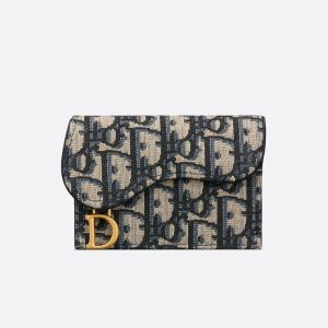Dior Saddle Bloom Card Holder In Oblique Jacquard Blue