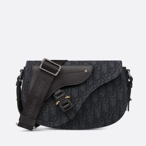 Dior Saddle Compact Messenger In Oblique Motif Canvas and Grained Calfskin Black