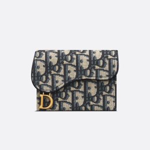 Dior Saddle Jasmine Gusset Card Holder In Oblique Motif Canvas Blue