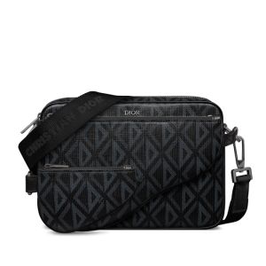 Dior Saddle Triple Pouch In CD Diamond Motif Canvas Black