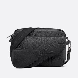 Dior Saddle Triple Pouch In Dior Signature Grained Calfskin Black