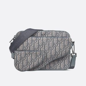 Dior Saddle Triple Pouch In Oblique Motif Canvas Grey