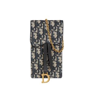 Dior Saddle Vertical Pouch In Oblique Jacquard Blue
