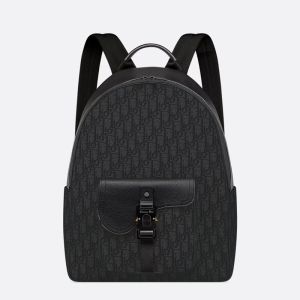 Dior Saddle Zip Backpack In Oblique Motif Canvas with Grained Calfskin Black