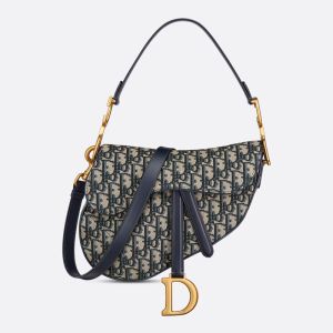 Dior Saddle Bag with Strap In Oblique Motif Canvas Blue