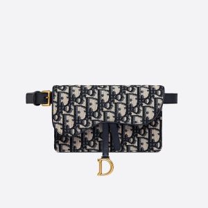 Dior Saddle Belt Pouch In Oblique Motif Canvas Blue