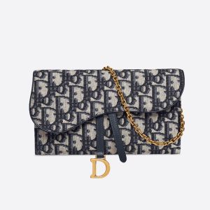 Dior Saddle Wallet In Oblique Motif Canvas Blue