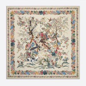 Dior Shawl In Jardin d'Hiver Motif Cashmere and Silk White
