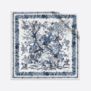 Dior Square Scarf In Jardin d'Hiver Motif Silk Blue