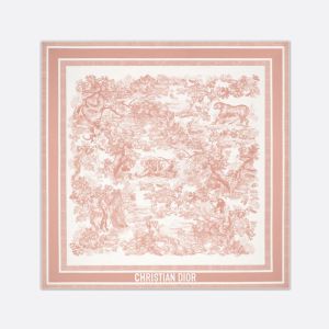 Dior Square Scarf In Toile de Jouy Sauvage Motif Silk Cherry