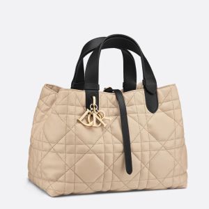 Dior Toujours Bag In Macrocannage Calfskin Apricot/Black