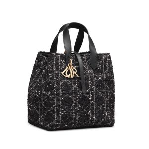 Dior Toujours Vertical Tote Bag In Cannage Tweed Black