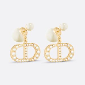 Dior Tribales Earrings Metal with Resin Pearls and CD Charms Embellished Resin Pearls Gold