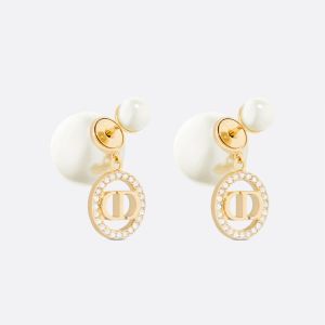 Dior Tribales Earrings Metal with Resin Pearls and CD Circle Signatures Embellished Crystals Gold