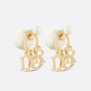 Dior Tribales Earrings Metal, White Resin Pearls and White Crystals Gold