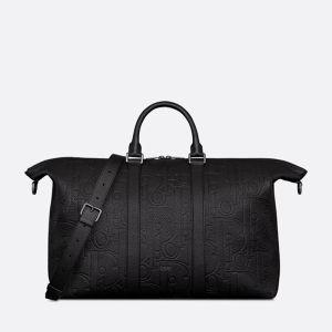 Dior Weekender 40 Bag In Dior Signature Grained Calfskin Black