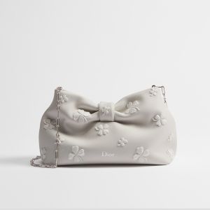 Small Dior Bow Bag In Clover Embroidered Lambskin Beige