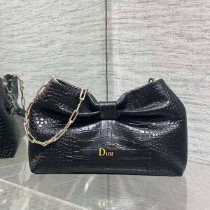 Small Dior Bow Bag In Crocodile Leather Black