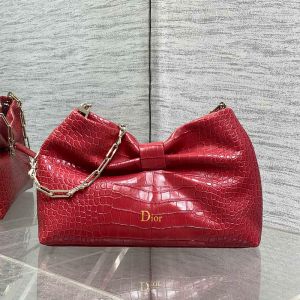 Small Dior Bow Bag In Crocodile Leather Red