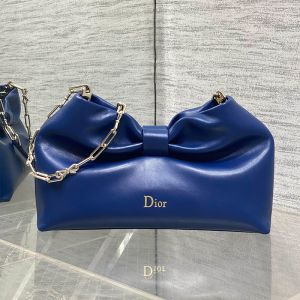 Small Dior Bow Bag In Lambskin Blue
