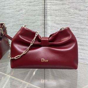 Small Dior Bow Bag In Lambskin Burgundy